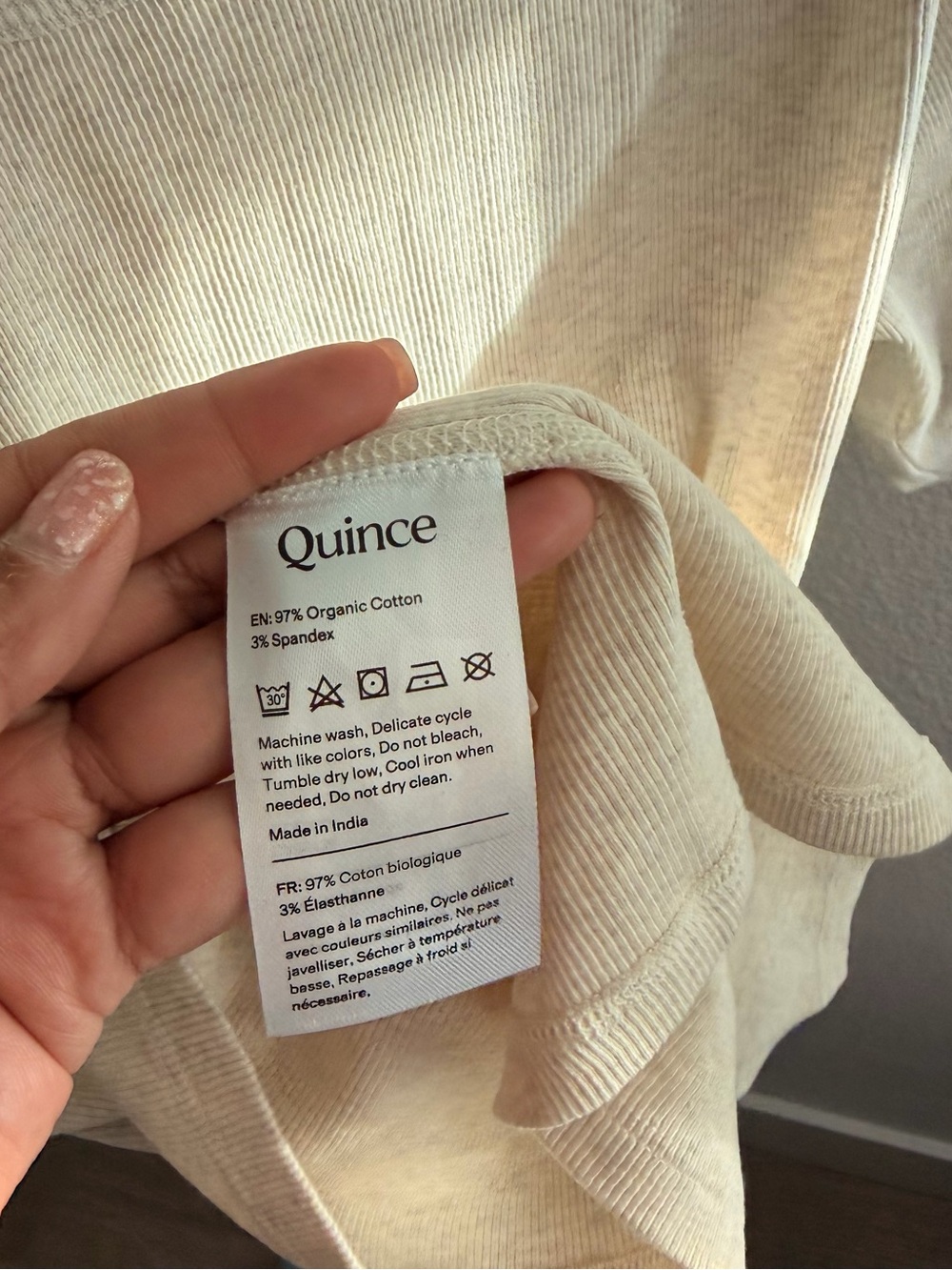 Quince Organic Cotton Micro-Rib Elbow Sleeve Tee - Cream - Picture 3 of 5